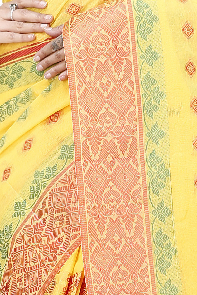 Yellow Pure Cotton Ghusoon Tant Saree (950)